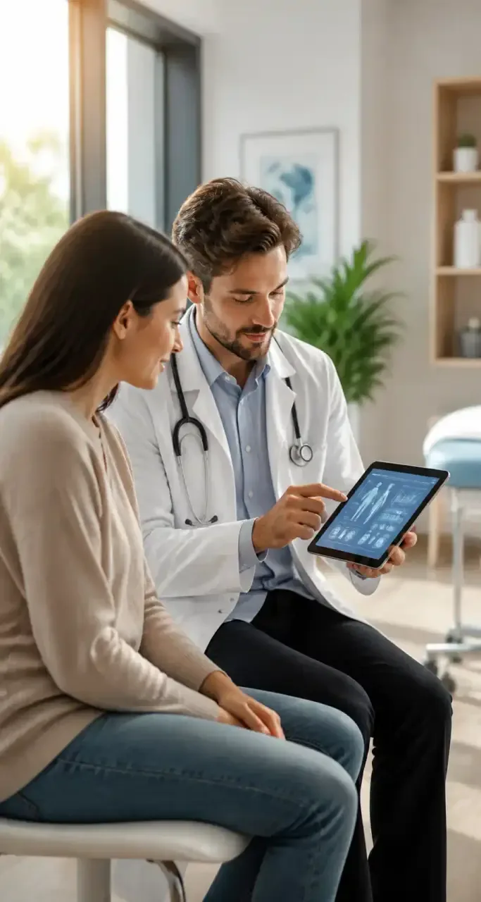 Patient en téléconsultation sur une tablette numérique avec un médecin
