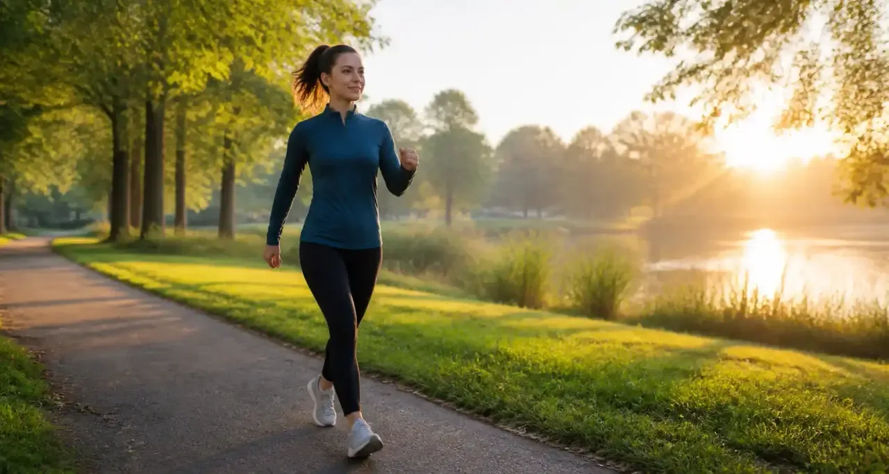Femme marchant dans un parc pour son activité physique de prévention