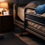 Matériel médical pour se lever du lit : barre d’appui sur lit médicalisé
