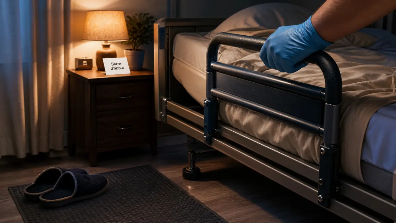 Matériel médical pour se lever du lit : barre d’appui sur lit médicalisé