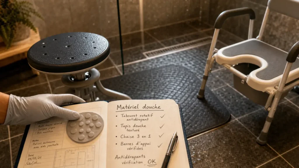 Mon matériel médical en pharmacie : tabouret de douche antidérapant et chaise 3 en 1, salle de bain