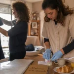 Alzheimer aide domicile : aidante à domicile prépare un repère et des soins