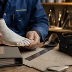Chaussures orthopédique sur mesure : moulage du pied en atelier