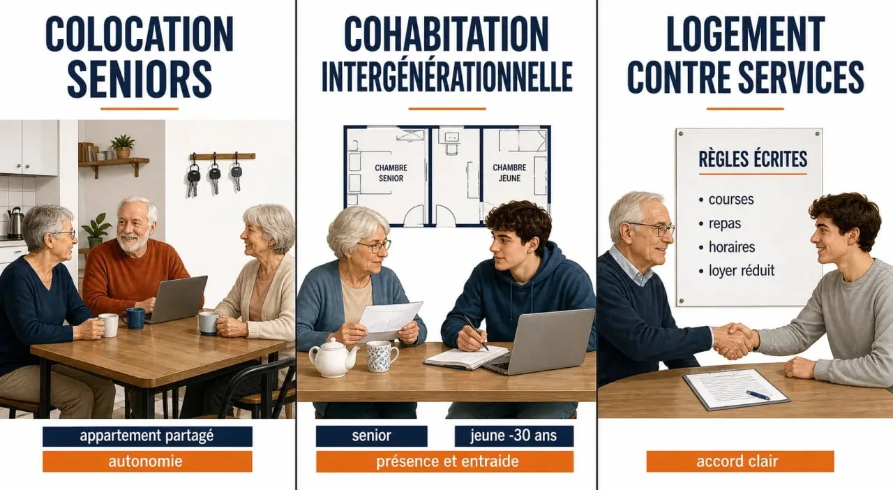 Colocation personne âgée : comparaison visuelle des formes d’habitat partagé
