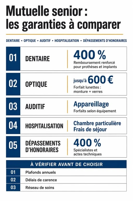 Abeille mutuelle senior : infographie des garanties clés et repères de remboursement