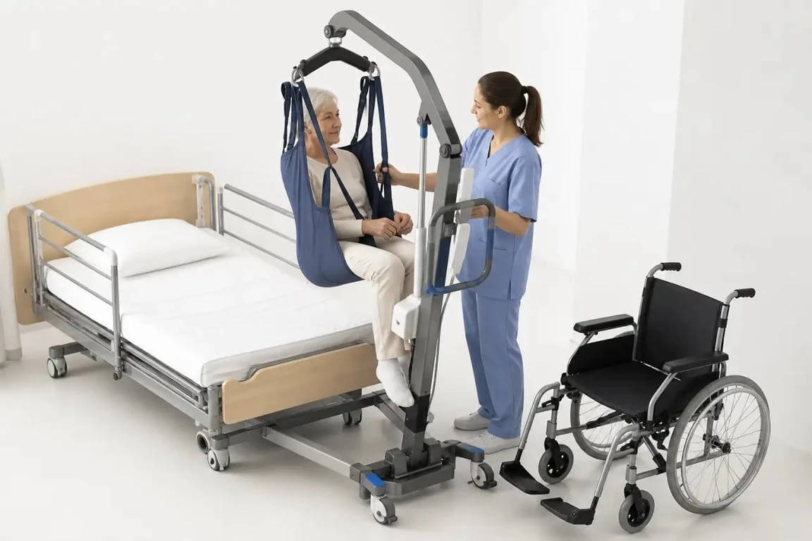 Lève-personne pour transfert lit-fauteuil à domicile