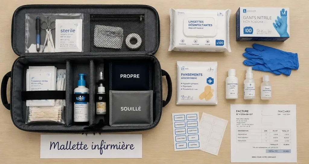Mallette infirmiere liberale ouverte avec équipement de tournée