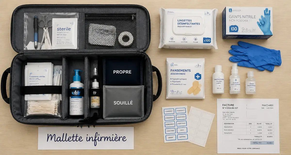 Mallette infirmiere liberale ouverte avec équipement de tournée