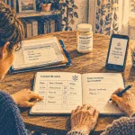 Accompagnement personne agee : aidant et personne âgée complètent un carnet de suivi