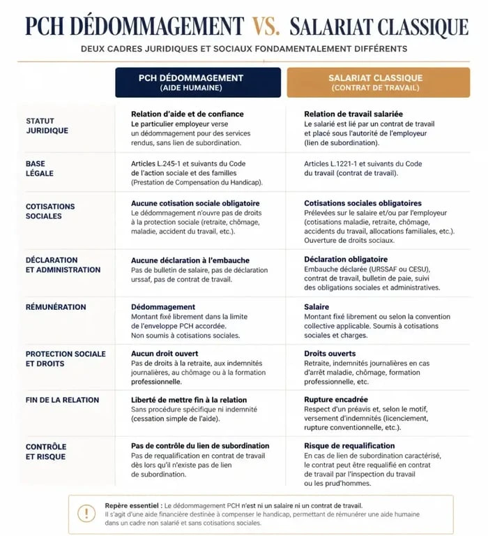Comparatif entre dédommagement PCH aidant familial et salariat