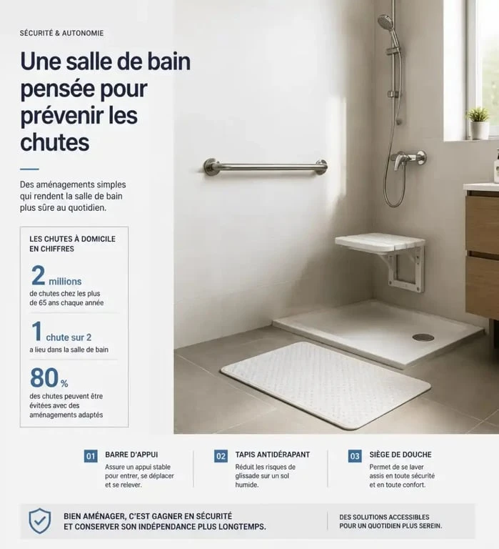 Salle de bain sécurisée pour senior avec barre d'appui