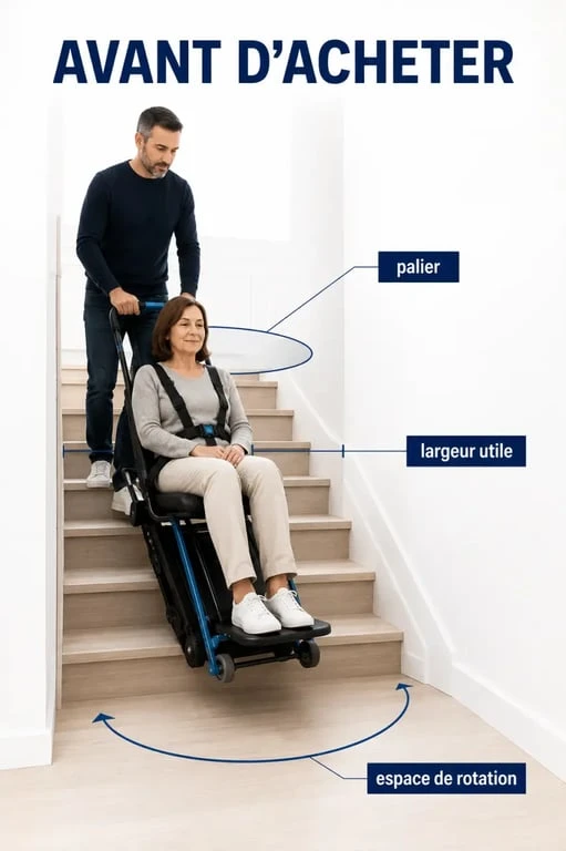 Monte escalier portable sans installation : vérification de la compatibilité dans un escalier domestique avec accompagnant