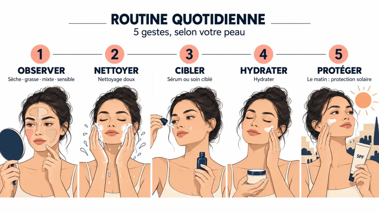 Soins de la peau : comment choisir des cosmétiques adaptés à votre routine quotidienne, avec l’ordre des étapes matin et soir