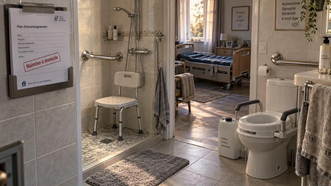 Matériel médical maintien à domicile : barre d’appui et siège de douche